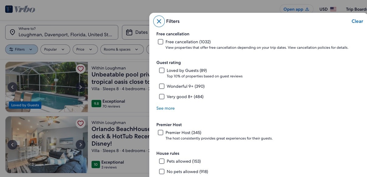 VRBO Free Cancellation Property Search