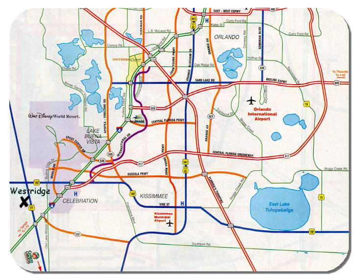 Distorted tourism map of Walt Disney World Area